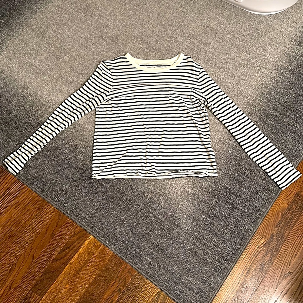 Madewell Black and White Striped Long Sleeve Shirt